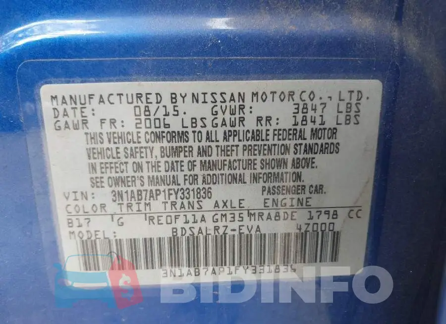 3N1AB7AP1FY331836 Photo# 9