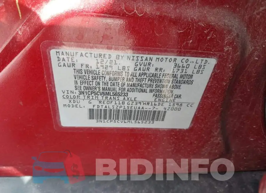 3N1CP5CV6ML565233 Photo# 9
