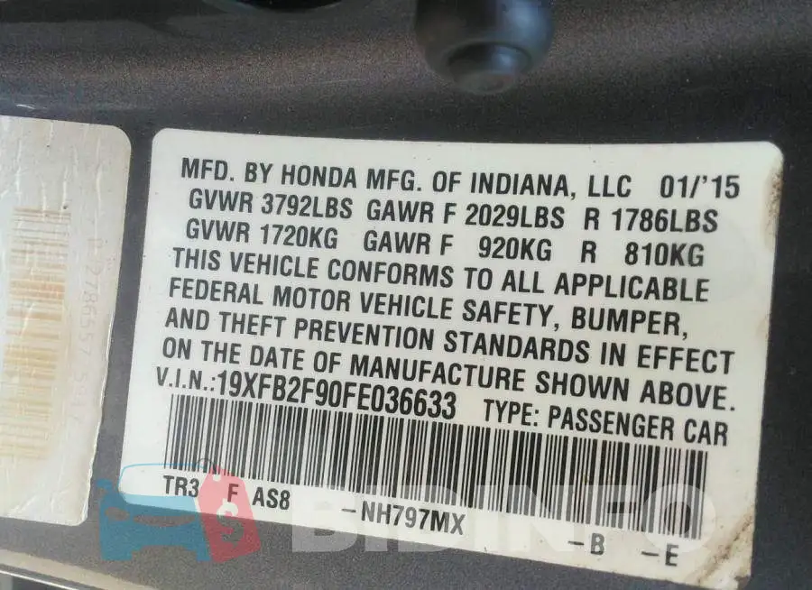 19XFB2F90FE036633 Photo# 9