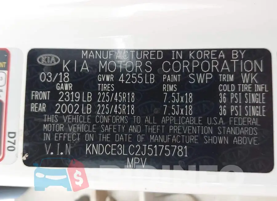 KNDCE3LC2J5175781 Photo# 9