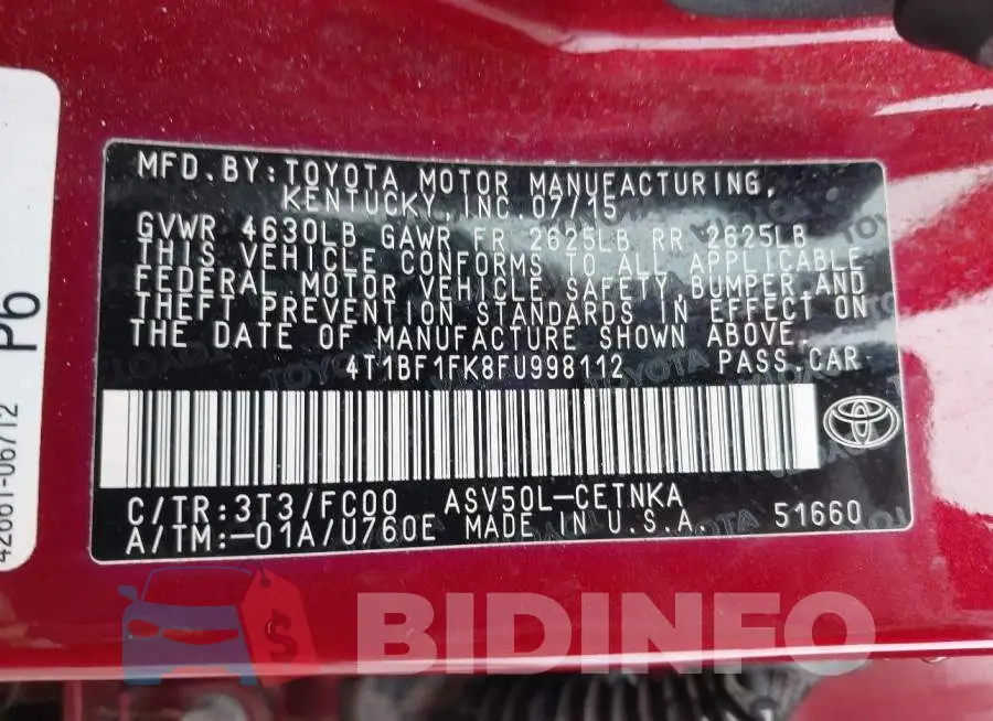 4T1BF1FK8FU998112 Photo# 9