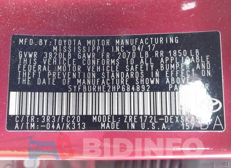 5YFBURHE2HP684892 Photo# 9