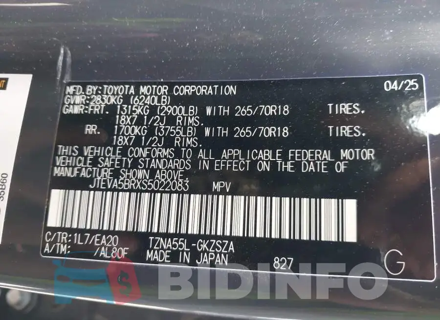 JTEVA5BRXS5022083 Photo# 9