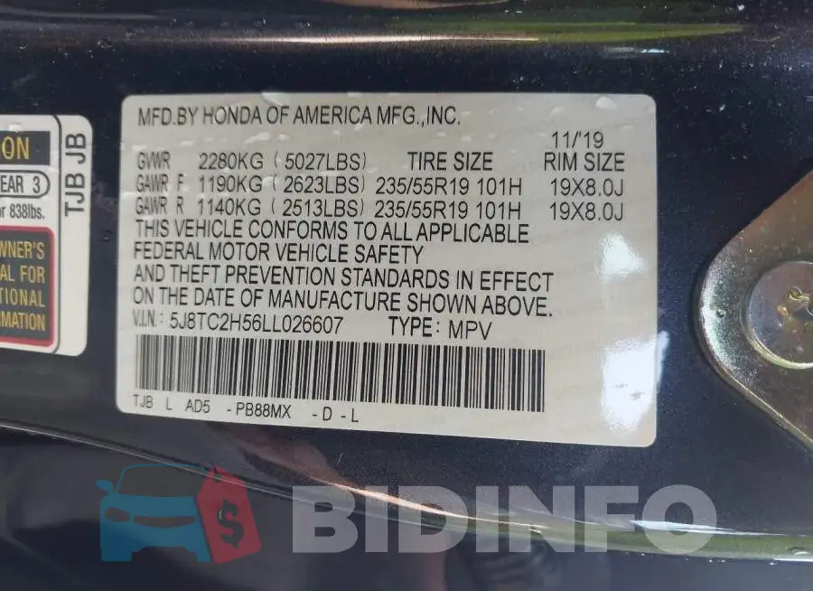 5J8TC2H56LL026607 Photo# 9