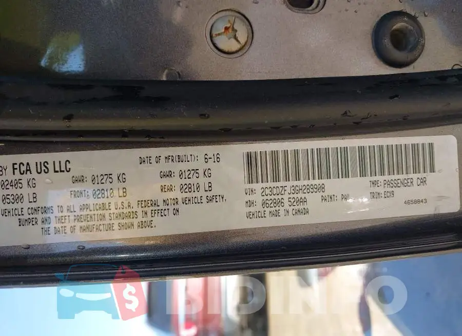 2C3CDZFJ3GH289908 Photo# 9