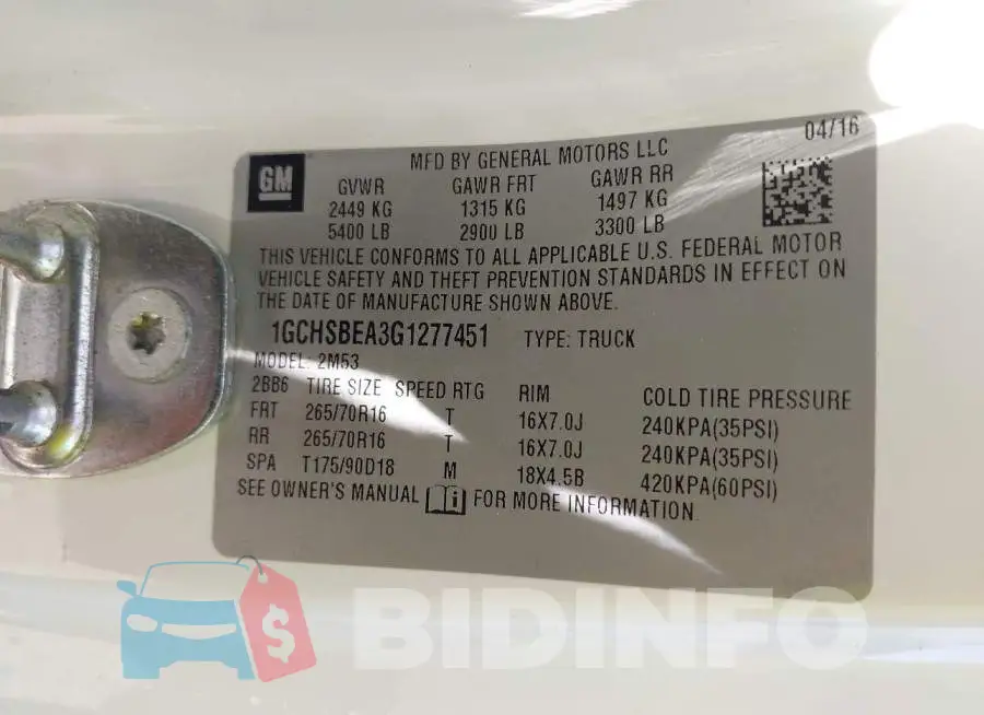 1GCHSBEA3G1277451 Photo# 9