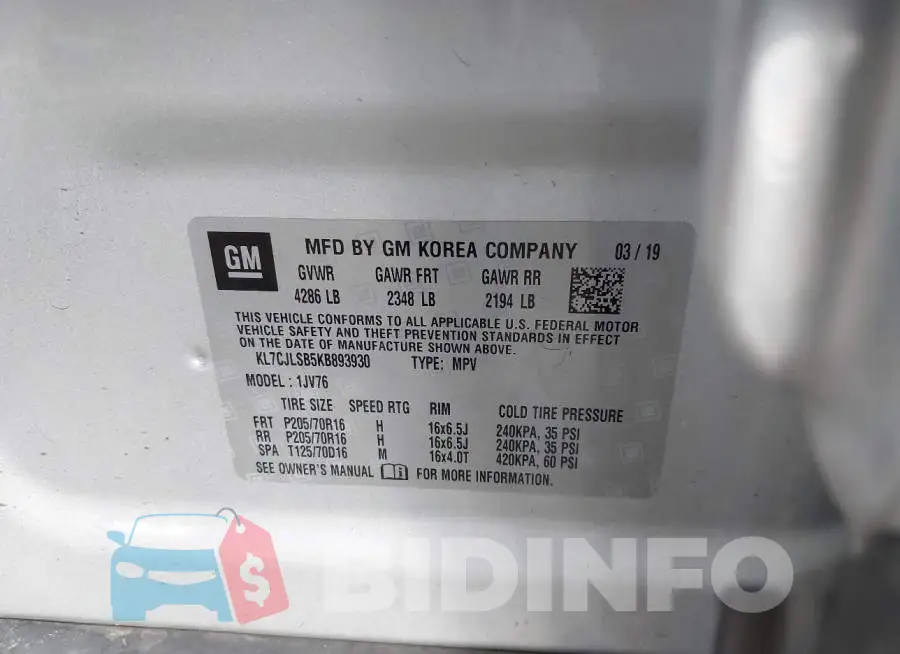 KL7CJLSB5KB893930 Photo# 9