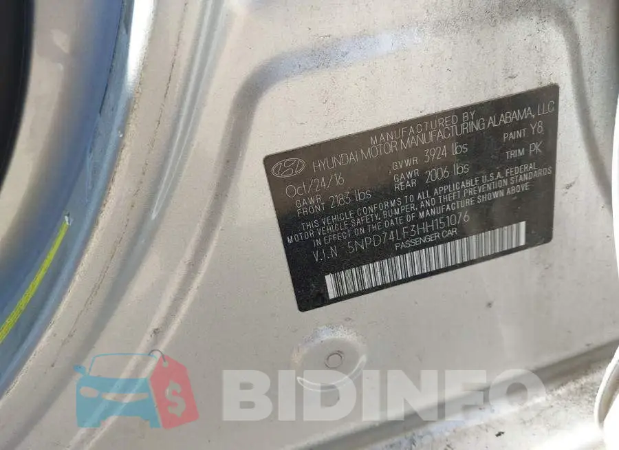5NPD74LF3HH151076 Photo# 9