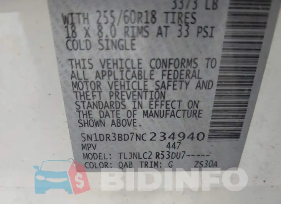 5N1DR3BD7NC234940 Photo# 9