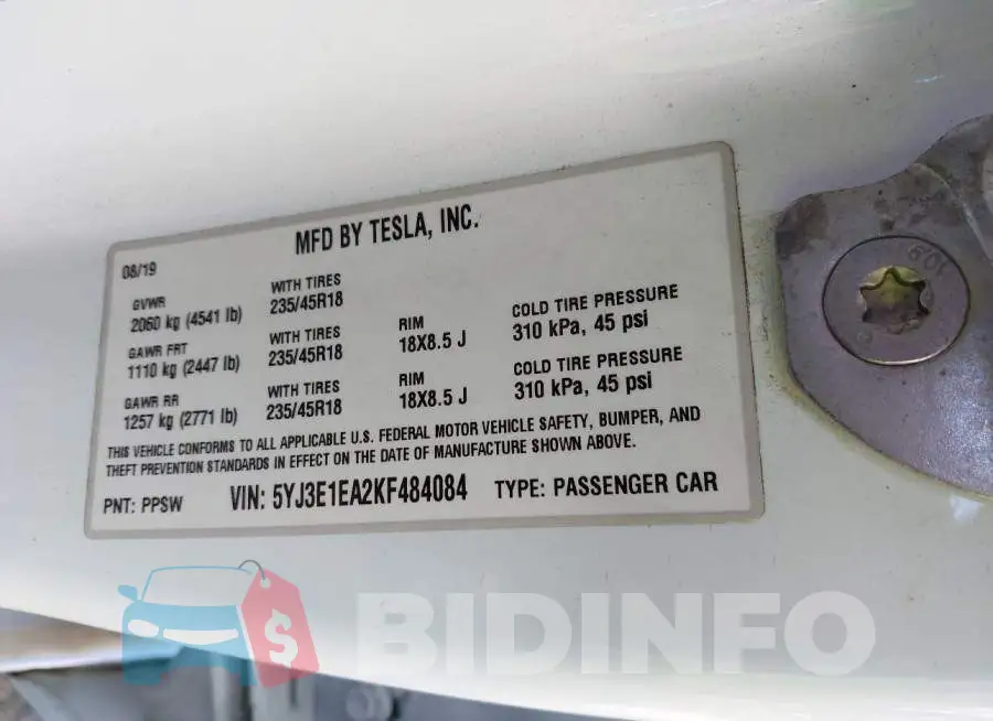 5YJ3E1EA2KF484084 Photo# 9