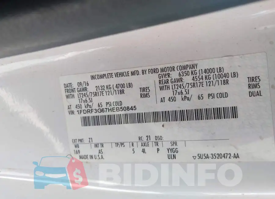 1FDRF3G67HEB50845 Photo# 8