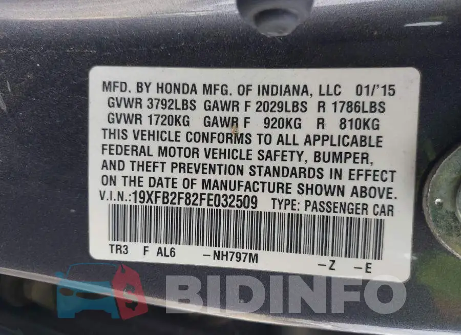 19XFB2F82FE032509 Photo# 9
