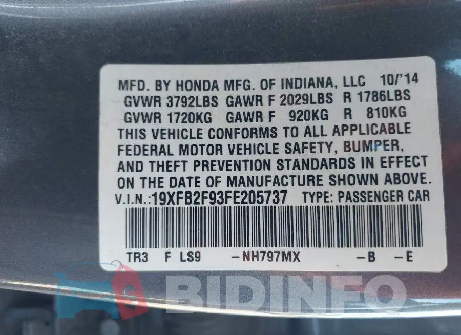 19XFB2F93FE205737 Photo# 9