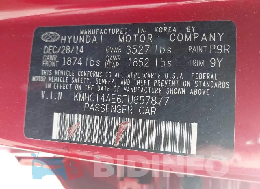 KMHCT4AE6FU857877 Photo# 9