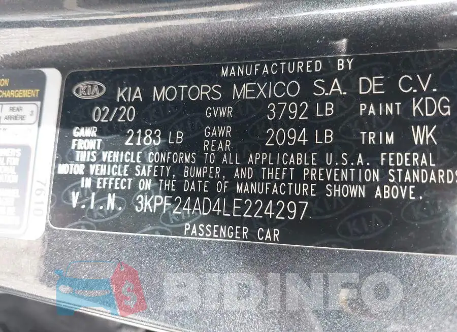 3KPF24AD4LE224297 Photo# 9