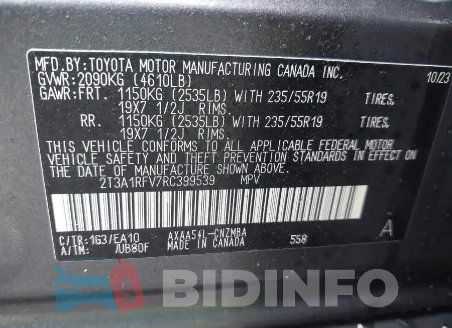 2T3A1RFV7RC399539 Photo# 9