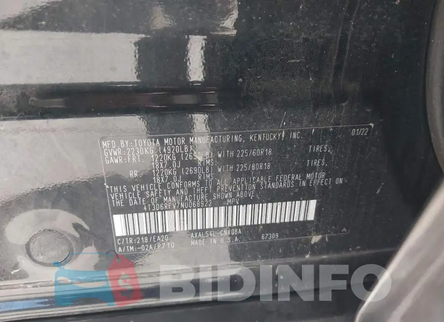 4T3D6RFV7NU068922 Photo# 9