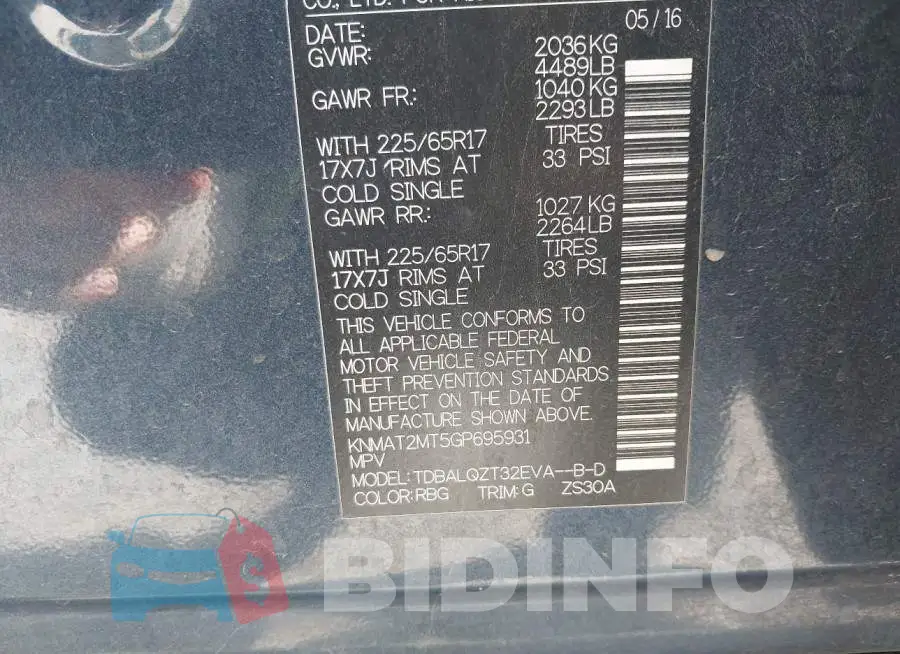 KNMAT2MT5GP695931 Photo# 9