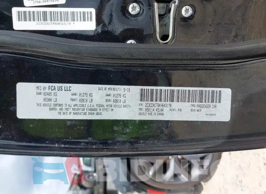 2C3CDXCT6KH643178 Photo# 9