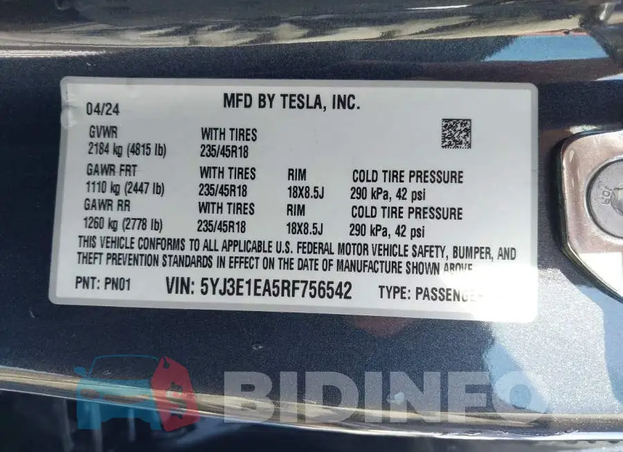 5YJ3E1EA5RF756542 Photo# 9