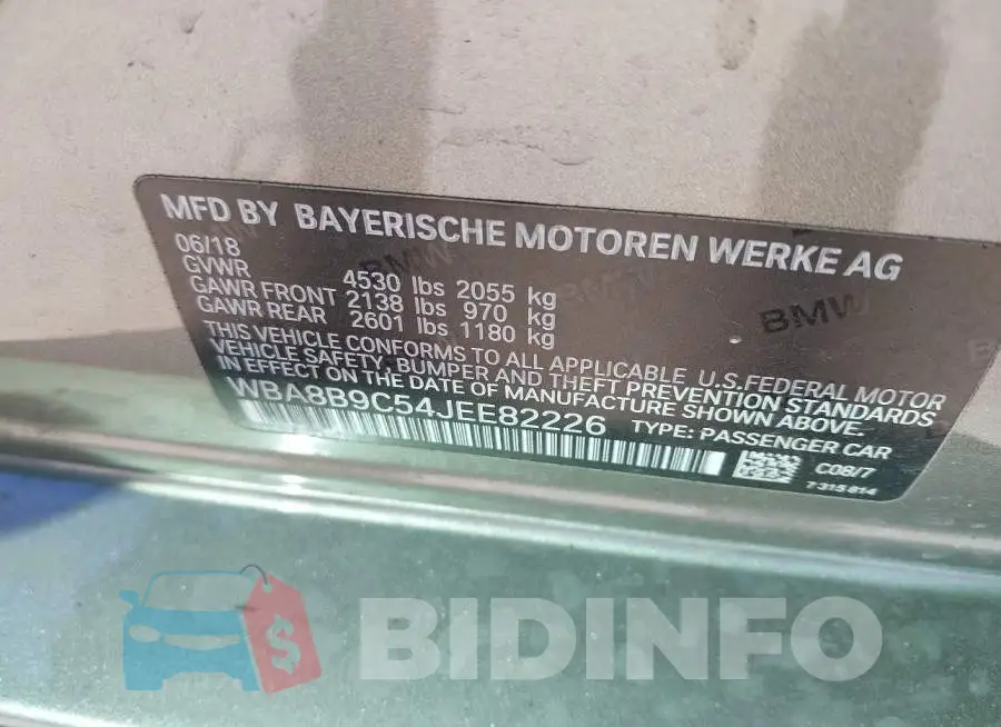 WBA8B9C54JEE82226 Photo# 9