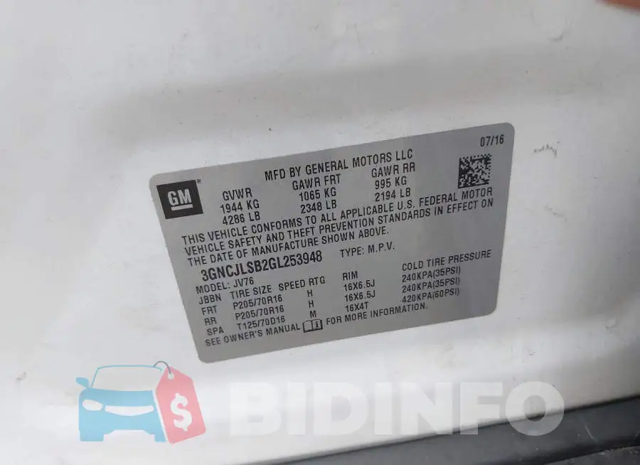 3GNCJLSB2GL253948 Photo# 9
