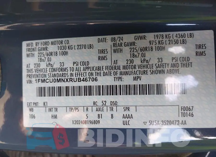 1FMCU0MNXRUB46706 Photo# 9