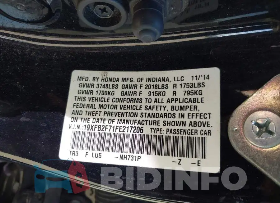 19XFB2F71FE217206 Photo# 9