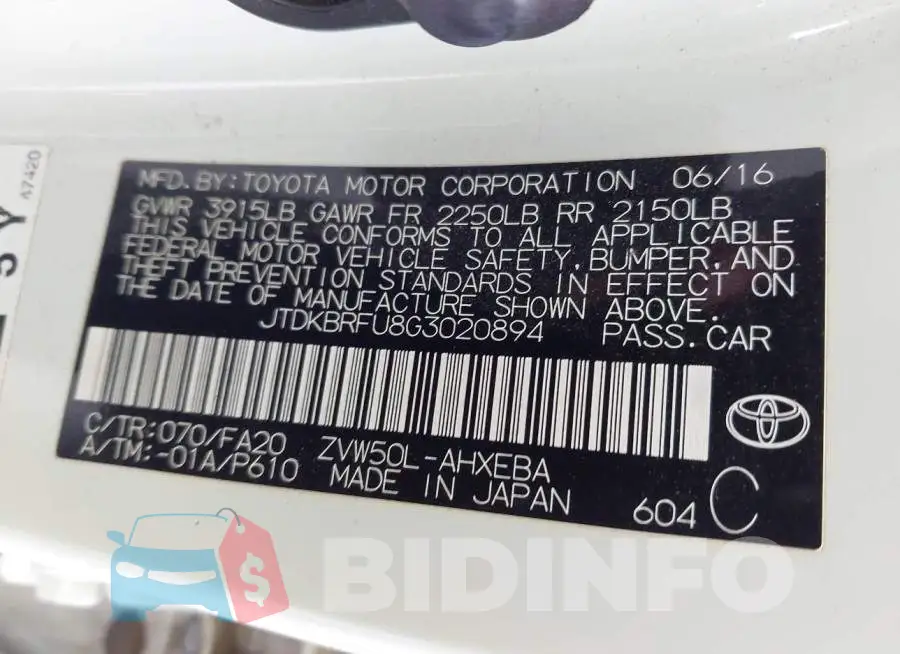 JTDKBRFU8G3020894 Photo# 9