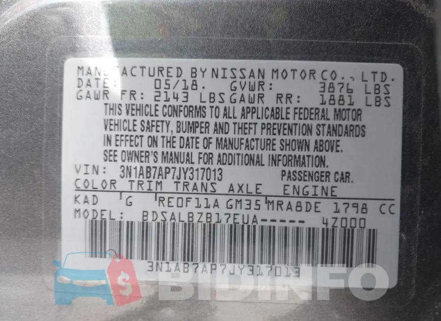 3N1AB7AP7JY317013 Photo# 9