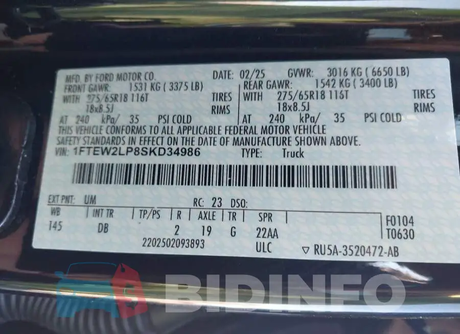 1FTEW2LP8SKD34986 Photo# 9