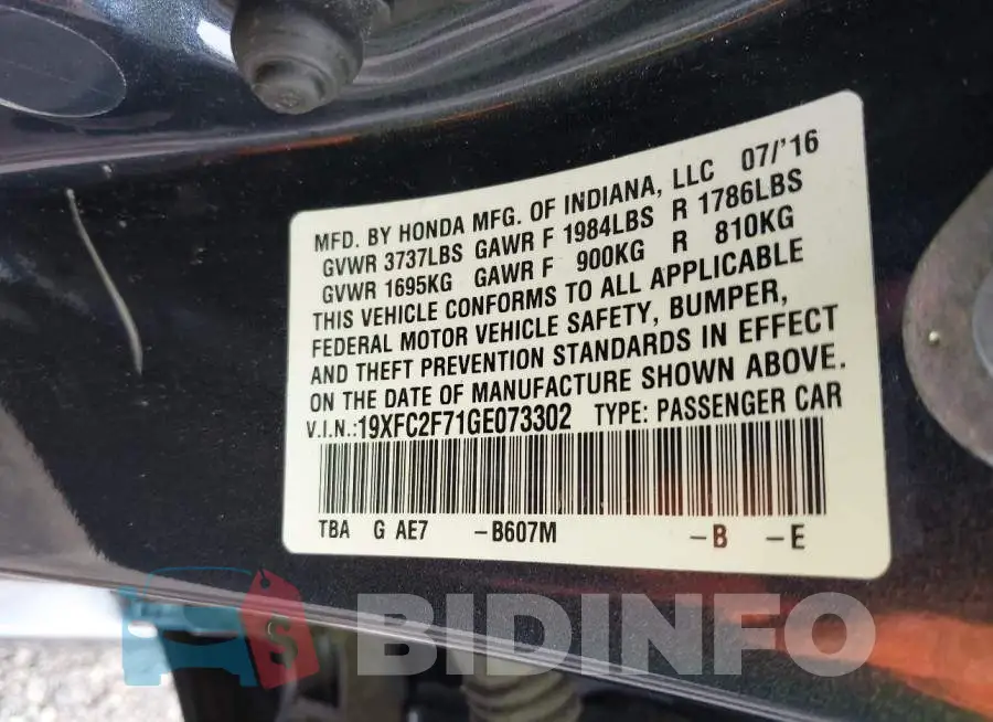 19XFC2F71GE073302 Photo# 9