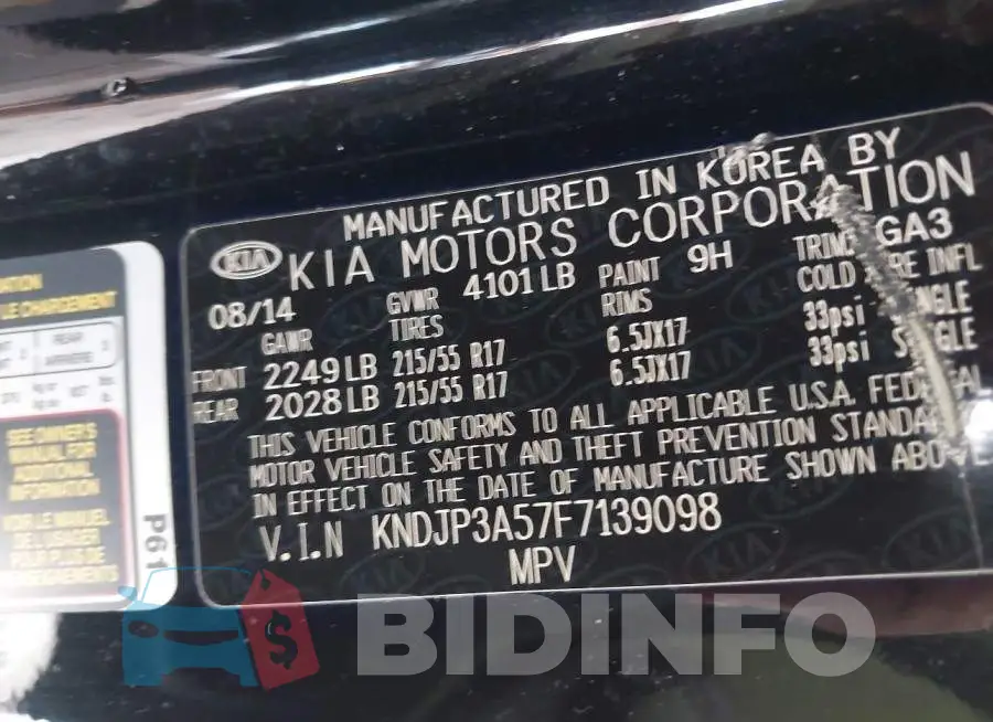 KNDJP3A57F7139098 Photo# 9