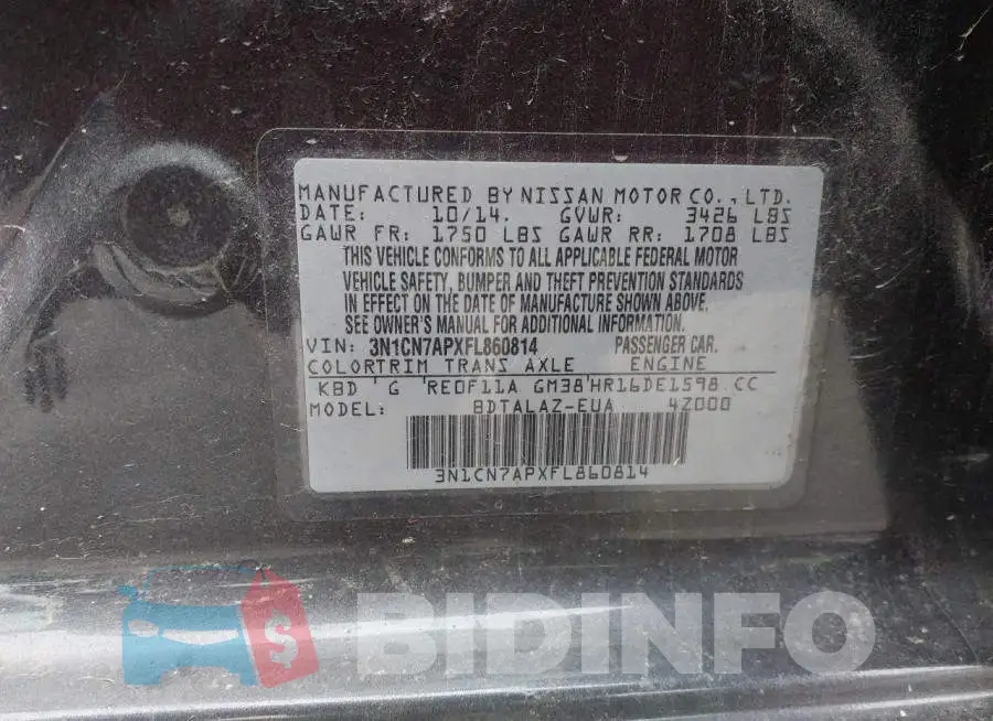 3N1CN7APXFL860814 Photo# 9