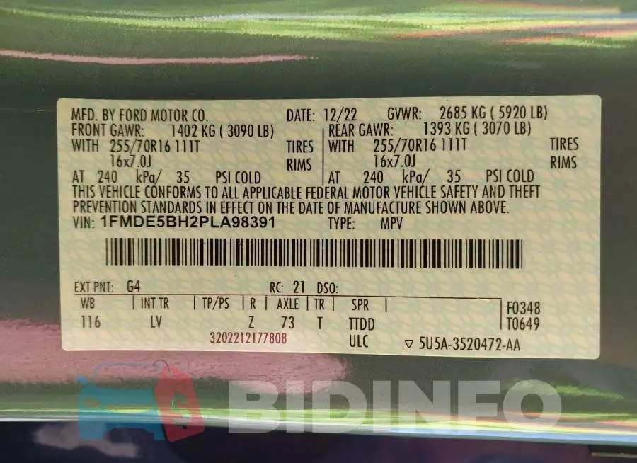 1FMDE5BH2PLA98391 Photo# 9