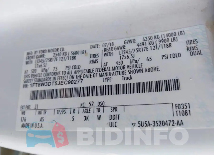 1FT8W3DT5JEC90277 Photo# 8