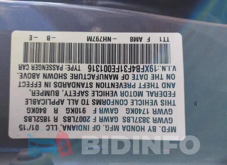 19XFB4F31FE001316 Photo# 9