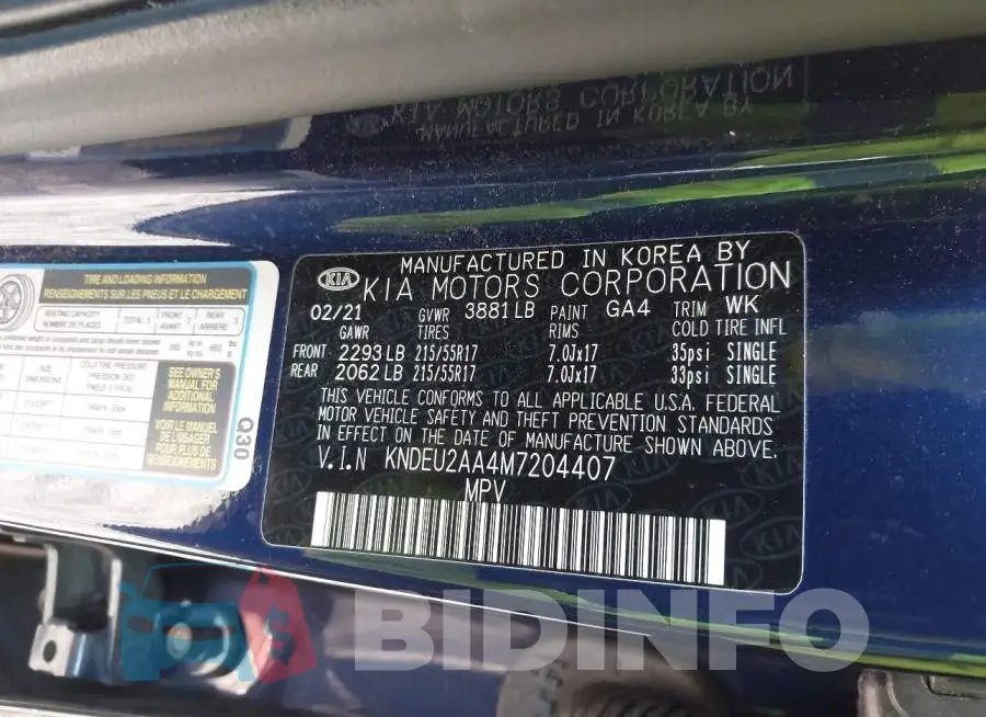 KNDEU2AA4M7204407 Photo# 9