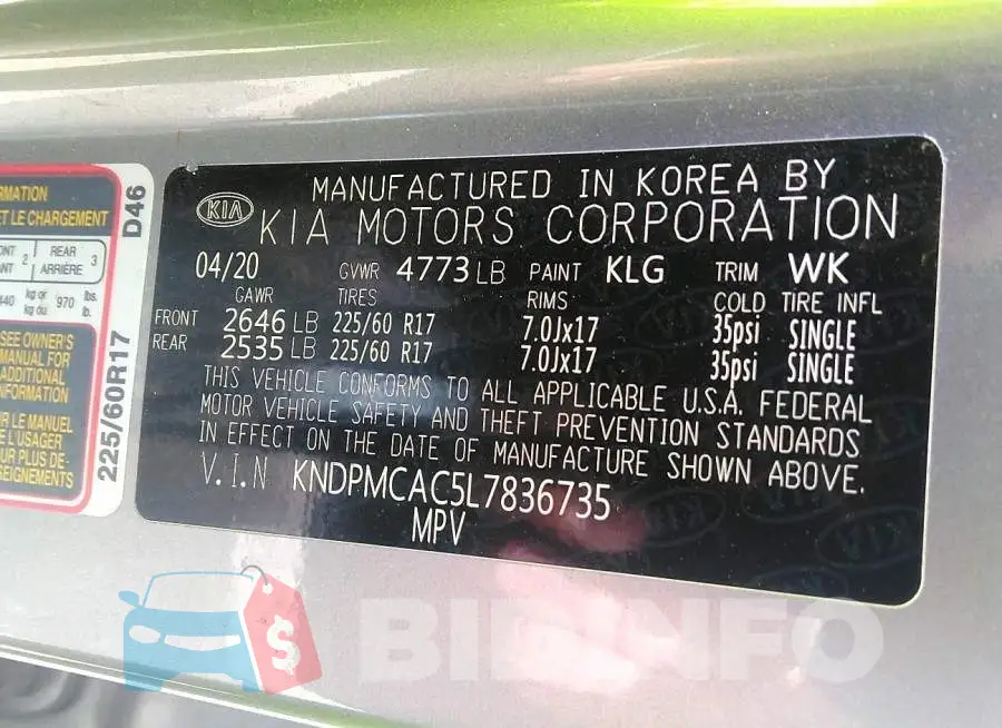 KNDPMCAC5L7836735 Photo# 9