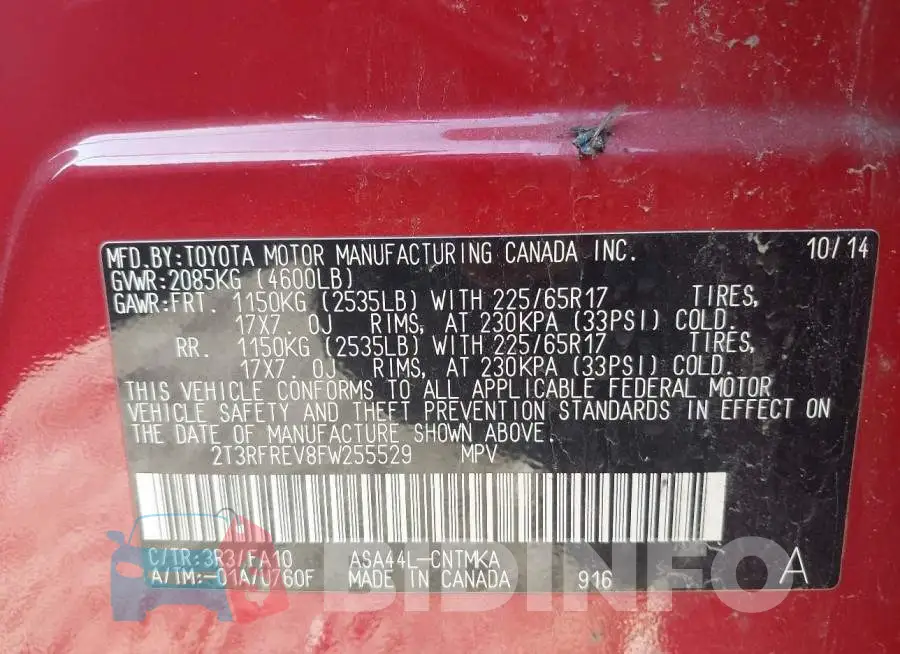 2T3RFREV8FW255529 Photo# 9