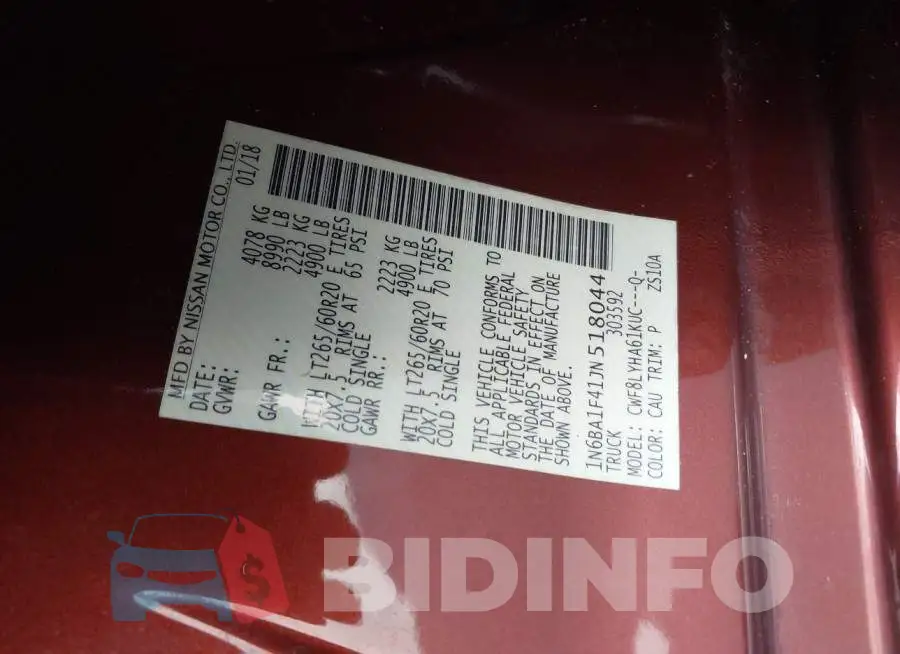 1N6BA1F41JN518044 Photo# 9