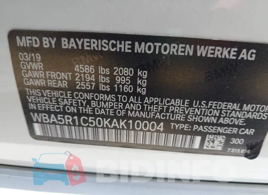 WBA5R1C50KAK10004 Photo# 9