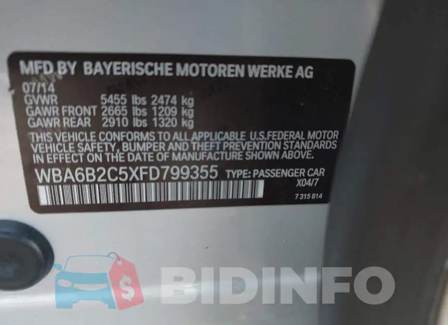 WBA6B2C5XFD799355 Photo# 9