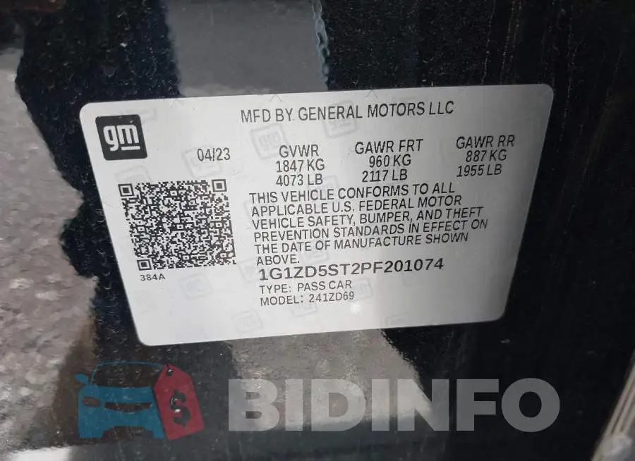 1G1ZD5ST2PF201074 Photo# 9