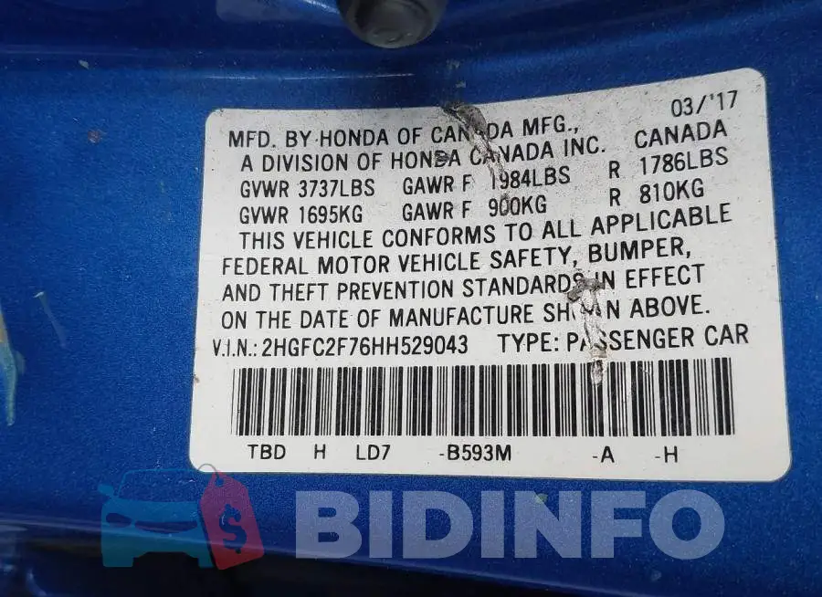 2HGFC2F76HH529043 Photo# 9
