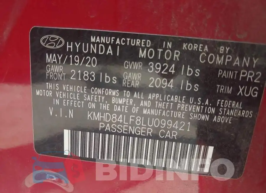 KMHD84LF8LU099421 Photo# 9