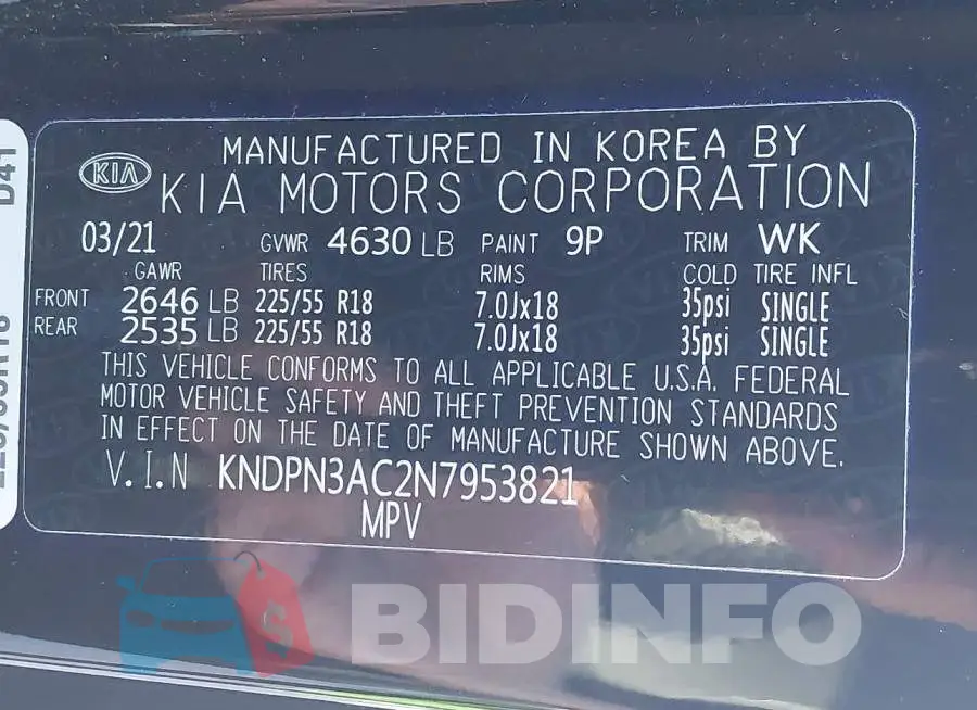 KNDPN3AC2N7953821 Photo# 9
