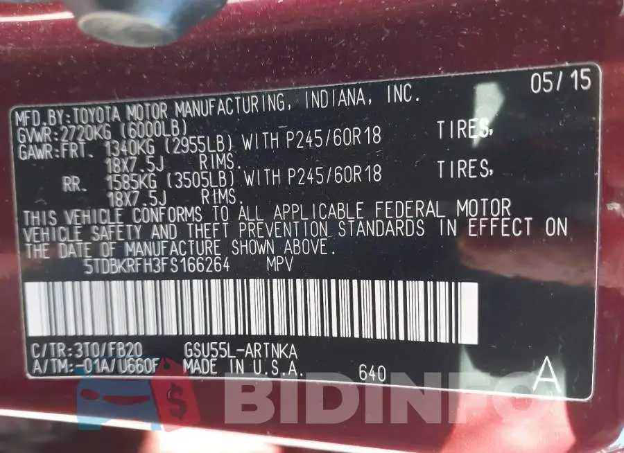 5TDBKRFH3FS166264 Photo# 9