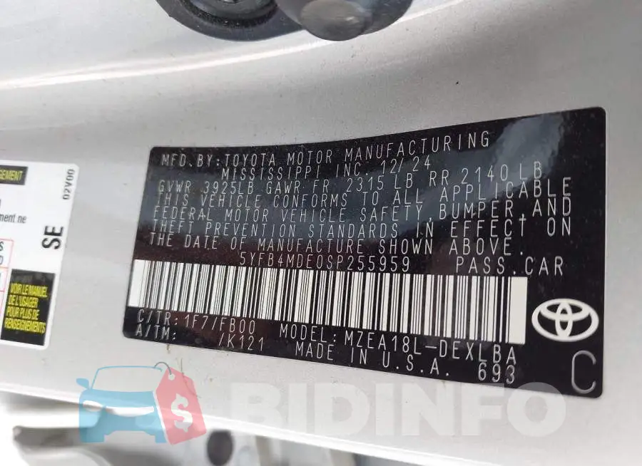 5YFB4MDE0SP255959 Photo# 9