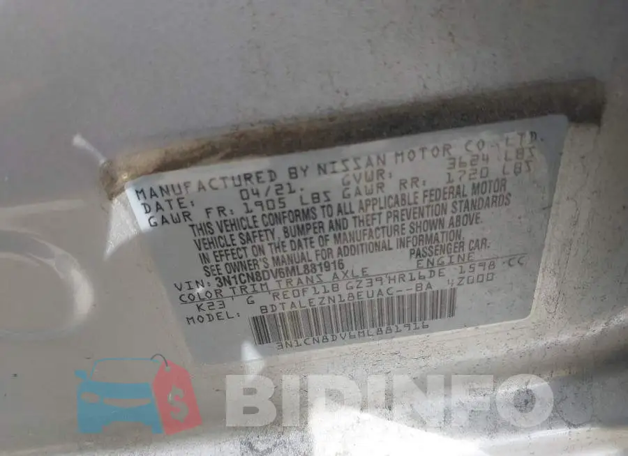 3N1CN8DV6ML881916 Photo# 9
